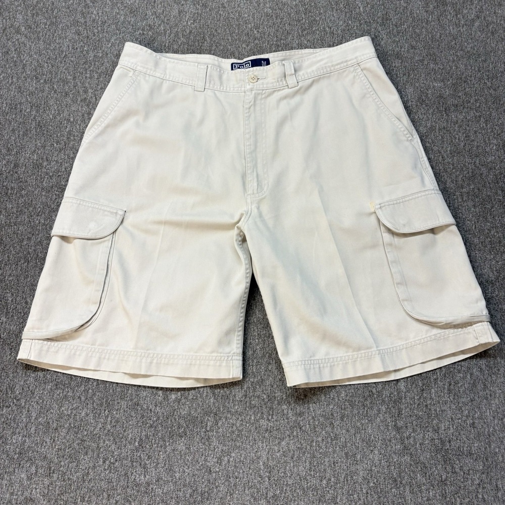Vintage Y2K Polo Ralph Lauren Cargo Chino Shorts Mens 34 Distressed 9" Inseam
